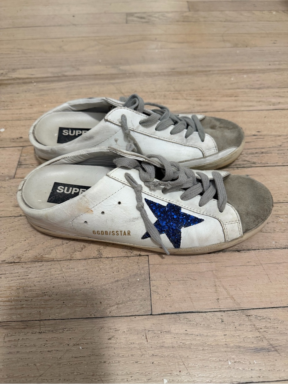 Golden Goose White Sneakers with Blue Glitter Star